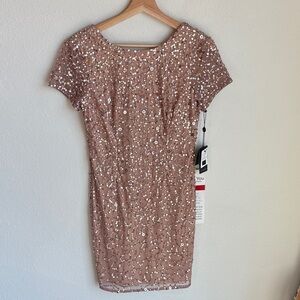 NEW ADRIANNA PAPELL8  Rose Gold Sequin Sparkle Cocktail Party Dress